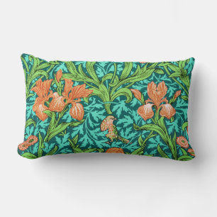 Coussin Rectangle William Morris Irises, orange et turquoise