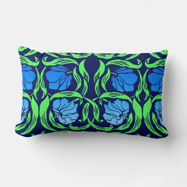 Coussin Rectangle William Morris Pimpernel, Cobalt Blue et Green (Recto)