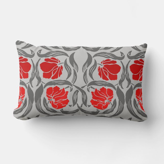 Coussin Rectangle William Morris Pimpernel, Silver Grey et Red (Recto)