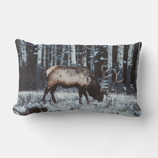 Coussin Rectangle Winter Elk in Birch Forest Decorative Pillow (Recto)