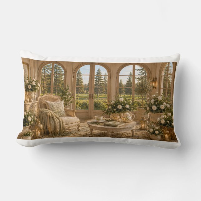 Coussin Rectangle Winter Garden Pillow | Romantic Botanical Window & (Recto)