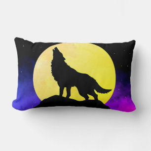 Coussin Rectangle Wolf Howling à la Lune