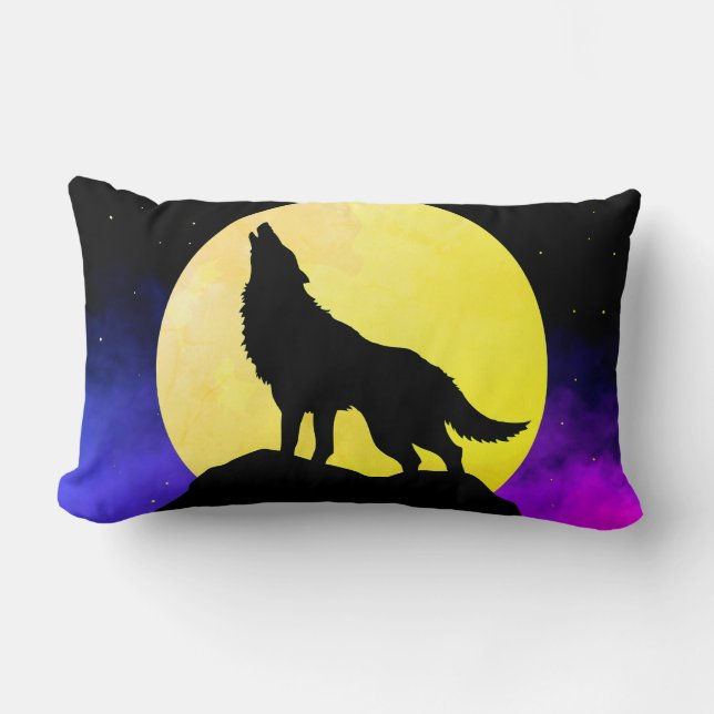 Coussin Rectangle Wolf Howling à la Lune (Recto)