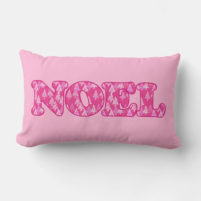 Coussin Rectangle Word Art - Noel dans les arbres rose Fuchsia (Recto)