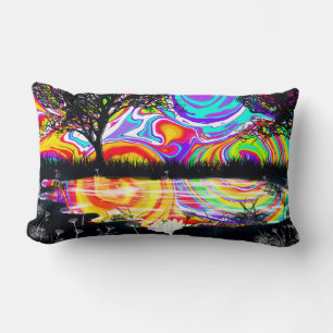 Coussin Rectangle Wow, psychédélique brillant avec un arbre en sil
