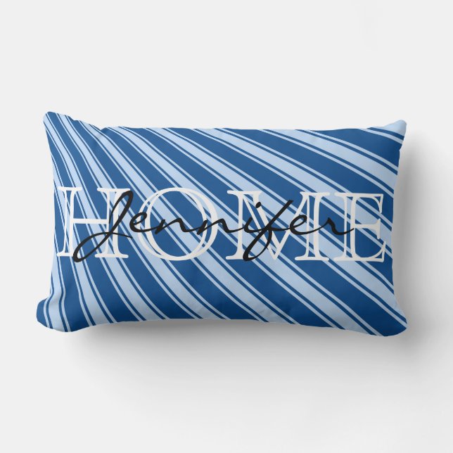 Coussin Rectangle Yale Blue Color Stripe Motif Home Monogramme (Recto)