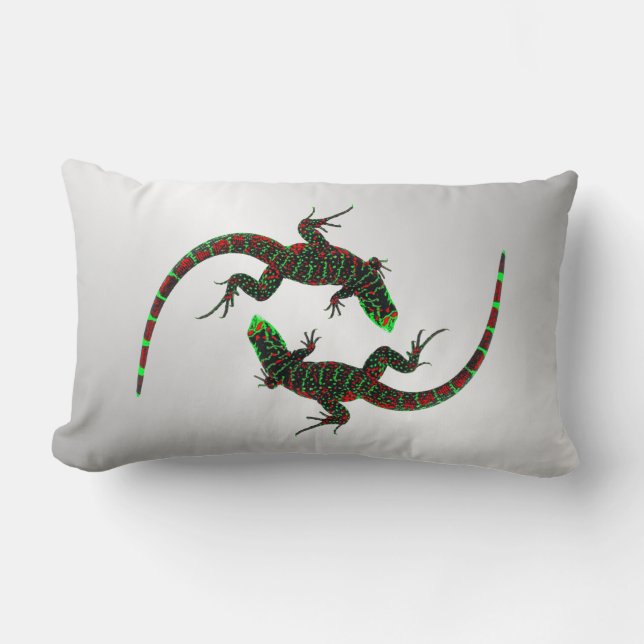 Coussin Rectangle Yin Yang Lizards Argent (Recto)