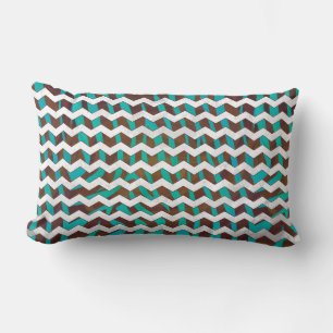 Coussin Rectangle Zebra Chevron Impression Brown et Turquoise