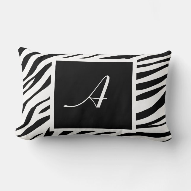 Coussin Rectangle Zebra Imprimer noir et blanc Monogramme Lumbar Cou (Recto)