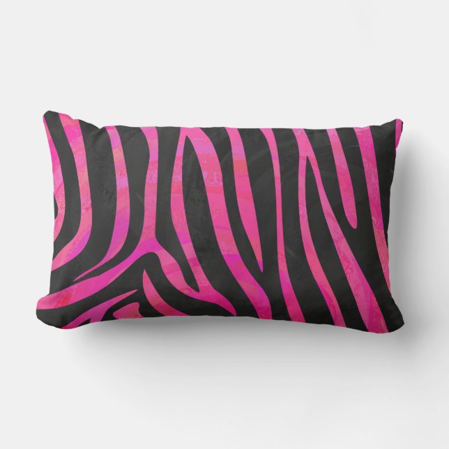 Coussin Rectangle Zebra noir et rose chaud (Recto)