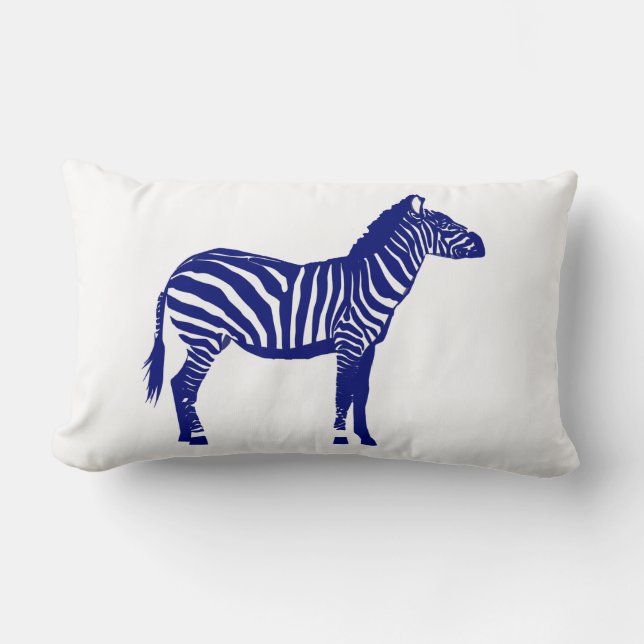Coussin Rectangle Zèbre - Cobalt foncé bleu et blanc (Recto)