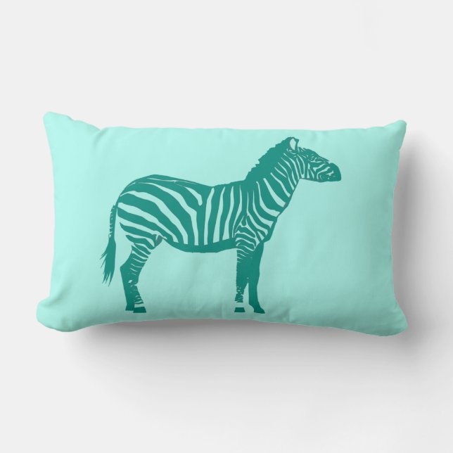 Coussin Rectangle Zèbre - turquoise et Aqua (Recto)