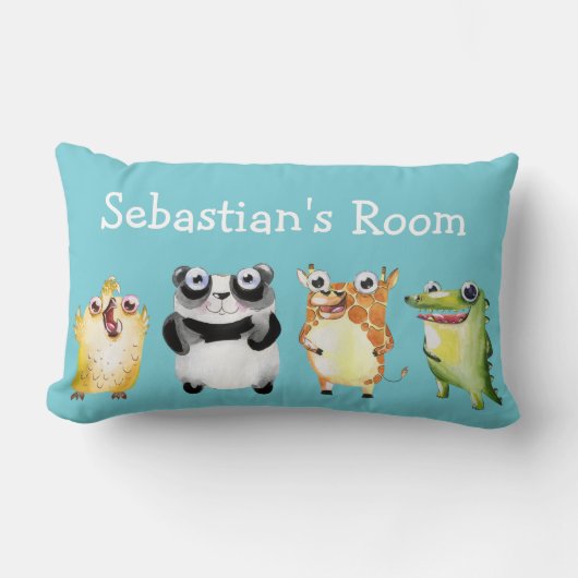 Coussin Rectangle Zoo mignon Animaux avec le nom de l'enfant (Recto)