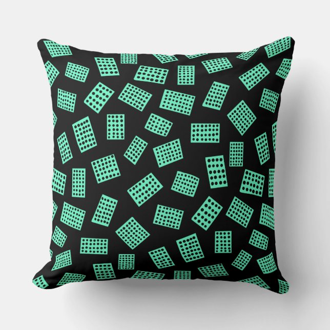 Coussin Rectangles Abstraites 081122 - Turquoise sur noir (Recto)