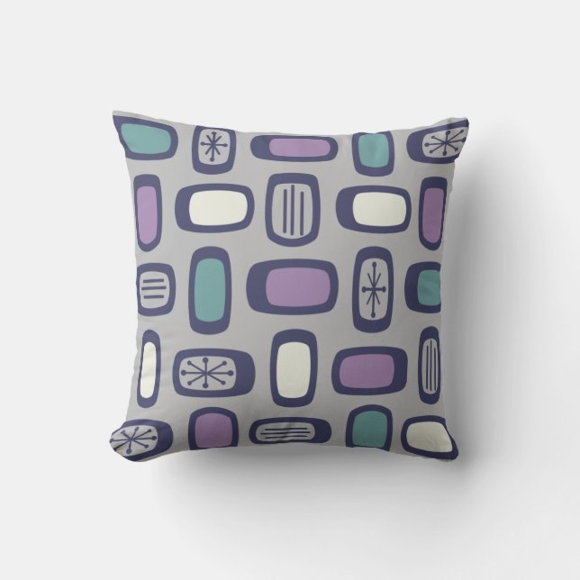 Coussin Rectangles arrondies MCM du milieu du siècle gris  (Recto)