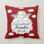 Coussin Red 50th Birthday Angel<br><div class="desc">Joyeux anniversaire à un vrai ange. Tous les textes sont facilement édités en utilisant le modèle fourni. Partagez vos pensées sincères avec quelqu'un de très spécial. Une partie de la gamme "Angel" de fournitures et cadeaux de fête.</div>