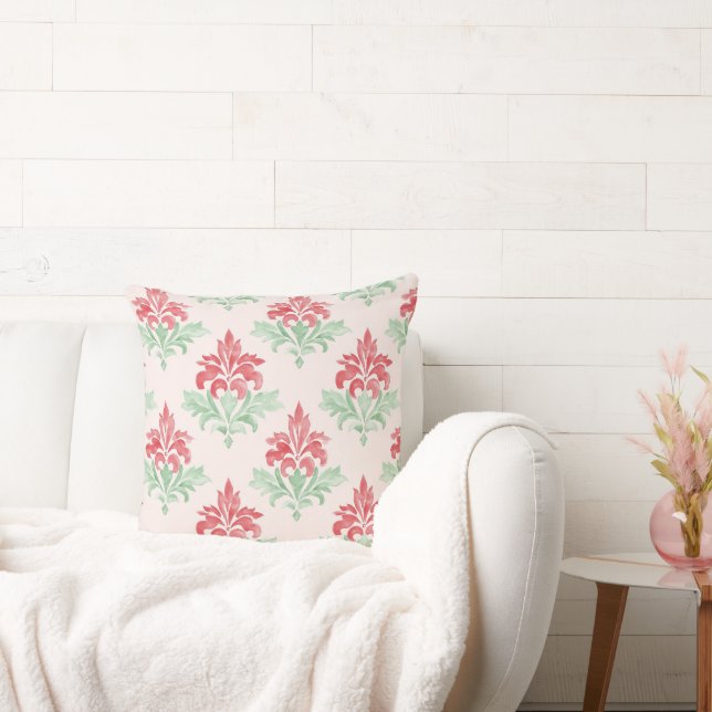 Coussin Red and Green Grandmillennial Christmas Damask (Canapé)