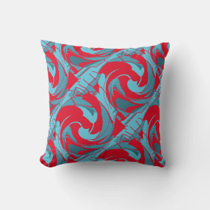 Coussin Red Aqua Turquoise Diagonal Twirling Art Design