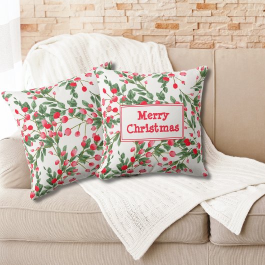 Coussin Red Berries Festive Motif Joyeux Noël
