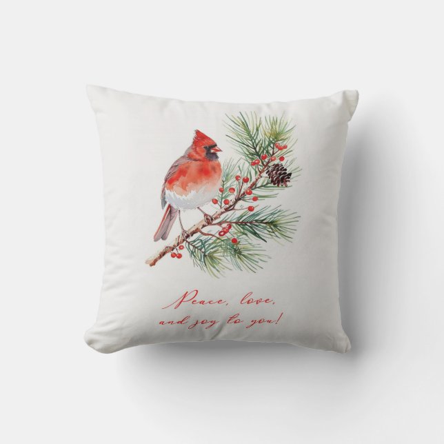 Coussin Red Bird Cardinal Christmas Throw Pillow (Recto)