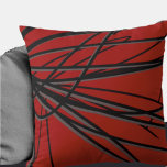 Coussin Red Black & Gray Artistic Elegant Abstract<br><div class="desc">Modern throw pillow features an artistic abstract linear composition in red, black and gray. An artistic abstract design with an organic linear pattern features black and grey organic lines that swirl from left to right on a red background. This decorative pillow is bound to add a splash of color to...</div>