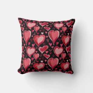 Coussin Red Black Hearts Motif Dessin Valentine`s Day
