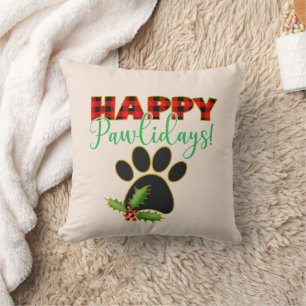 Coussin Red Buffalo Plaid Empreinte de patte Christmas