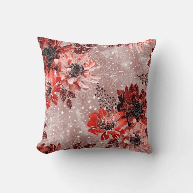 Coussin Red, burgundy flowers. (Recto)