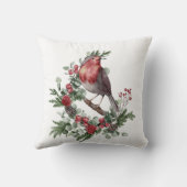 Coussin Red Christmas Bird Holly Berry Pine Cone Branches (Verso)