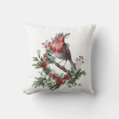 Coussin Red Christmas Bird Holly Berry Pine Cone Branches (Recto)