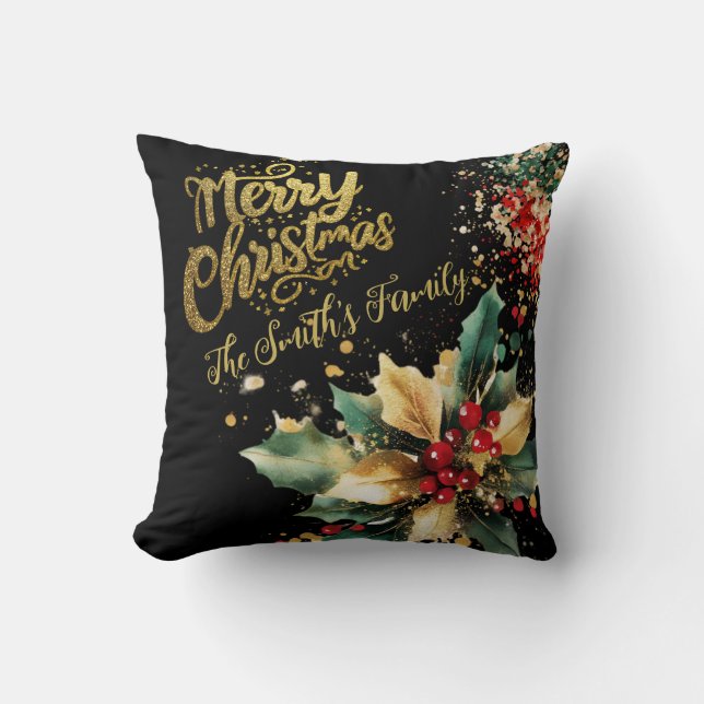 Coussin Red Elegant Family Gold Glitter Script Christmas  (Recto)