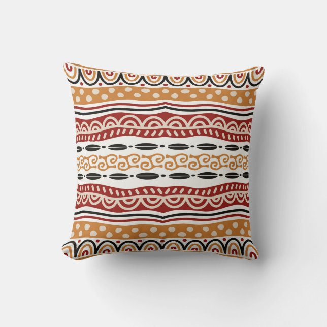 Coussin Red Gold Stripe Motif Vision africaine (Recto)