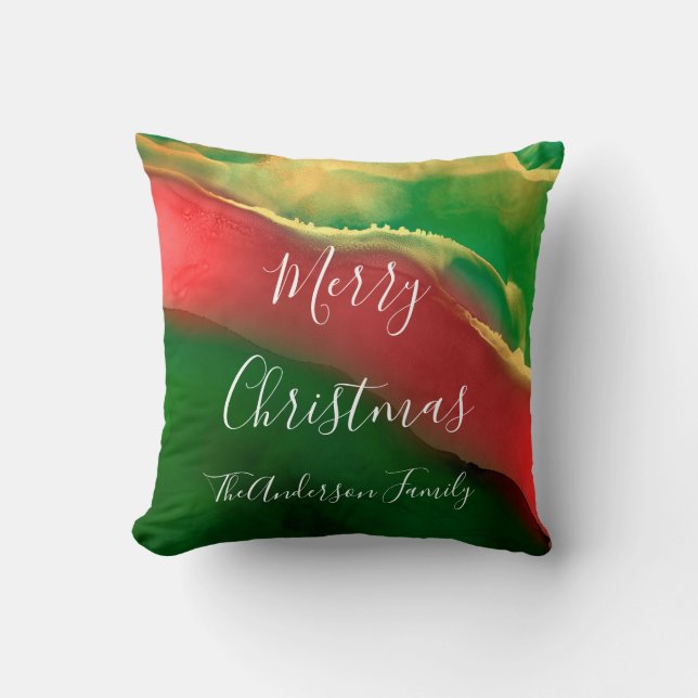 Coussin Red Green Gold Monogram Joyeux Noël (Recto)