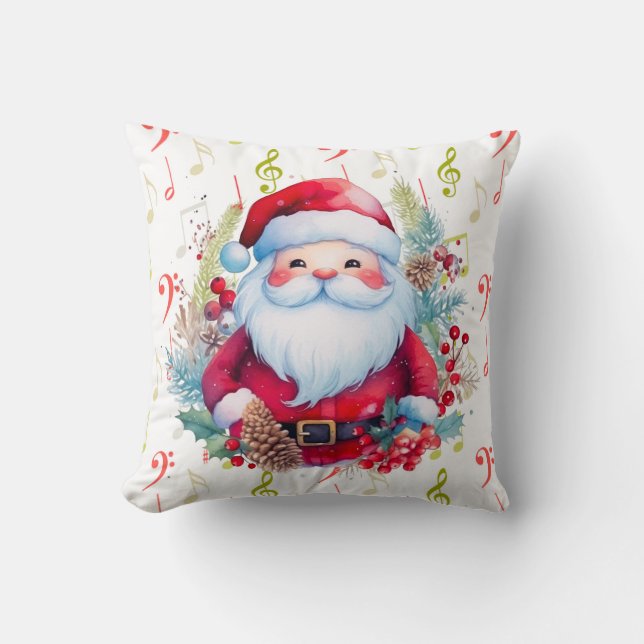 Coussin Red Green Music Notes et le Père Noël (Recto)