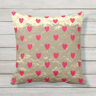 Coussin Red Heart Motifs Glittery Gold Ombre Valentine's