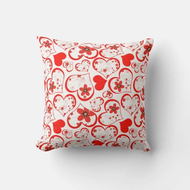 Coussin Red Hearts and flowers on a white (Recto)