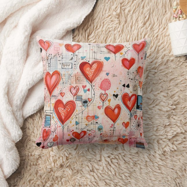Coussin Red Hearts Whimsical Love Motif (Couverture)