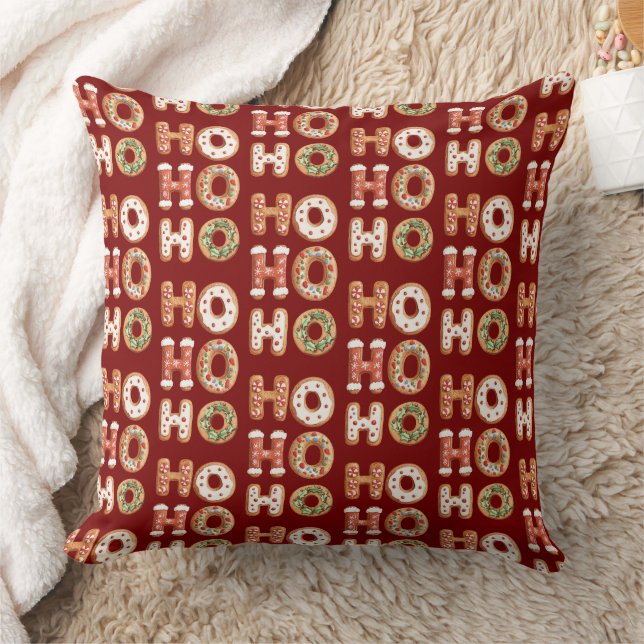 Coussin Red Ho Ho Ho Gingerbread Cookie Christmas (Couverture)