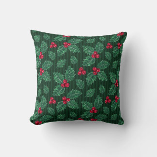 Coussin Red Holly Berries sur le thème de Noël vert