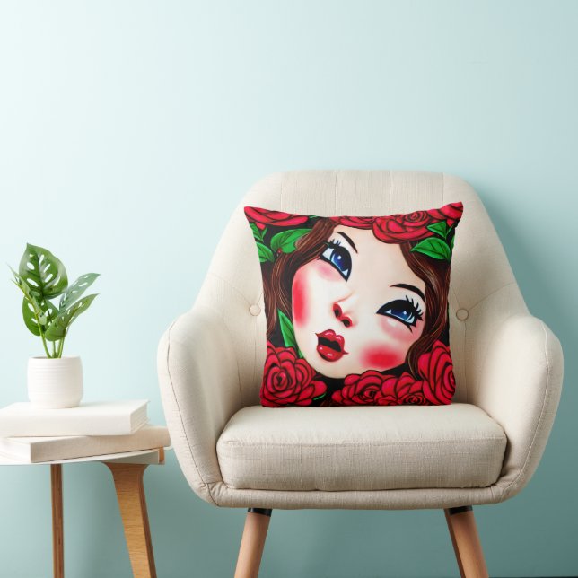 Coussin Red Lips et Red Roses Motif (Chaise)
