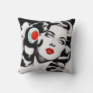 Coussin Red Listick B&W Vintage Lady