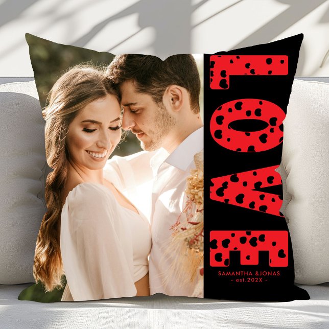 Coussin Red Love Hearts Couples Photo Valentines (Créateur téléchargé)