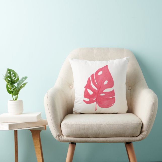Coussin Red Monstera leaf printed throw pillow (Chaise)