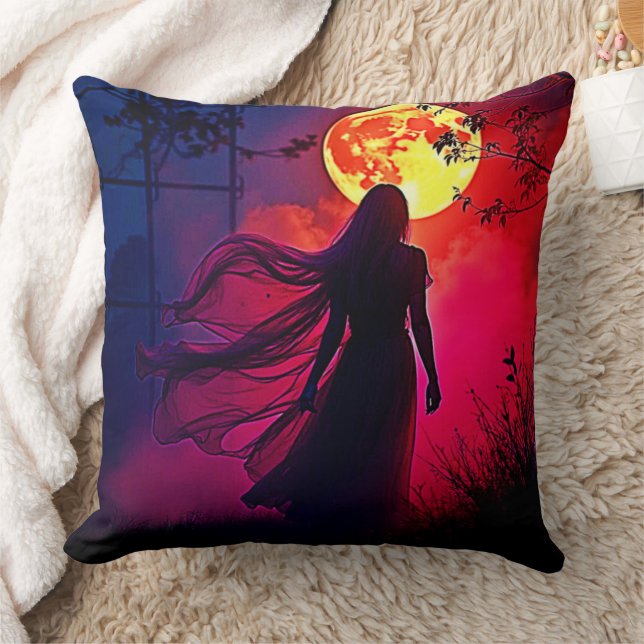 Coussin Red Moon Shadow Woman Conception de mystère (Couverture)