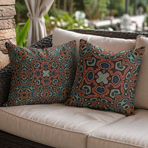 Coussin Red Orange Blue Aqua Turquoise Hip Orient Art
