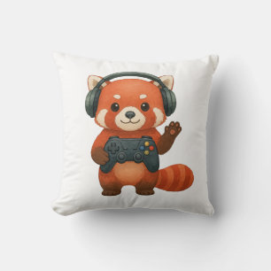Coussin Red Panda Gamer, contrôleur de jeu et casques