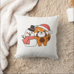 Coussin Red Panda With Snowman In Winter For Christmas<br><div class="desc">Red panda with snowman en hiver pour Christmas - a snowman for winter and Christmas. A winter greeting in the cold season for the holidays. Christmas red panda with snowman.</div>