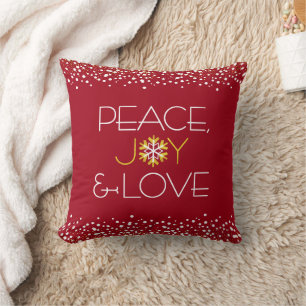 Coussin Red Peace Jove Love Bold Modern Holiday Snowflake