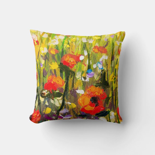 Coussin Red Poppies Champ peinture Abstraite (Recto)
