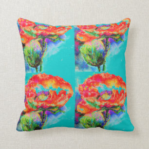 Coussin Red Poppy - turquoise